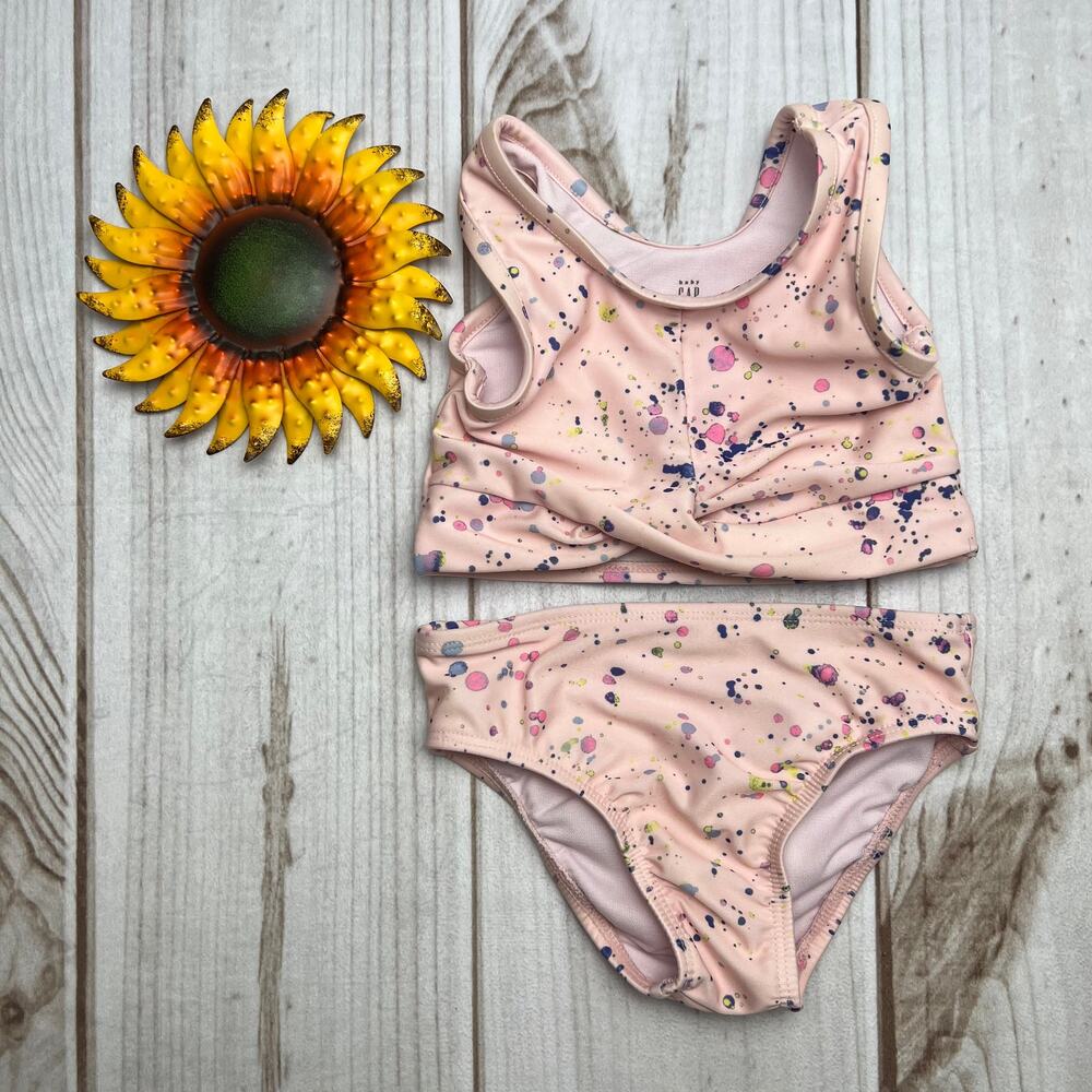 Baby GAP Toddler Girls Swimsuit‎ Two Piece Set Pink Splatter Print 2T